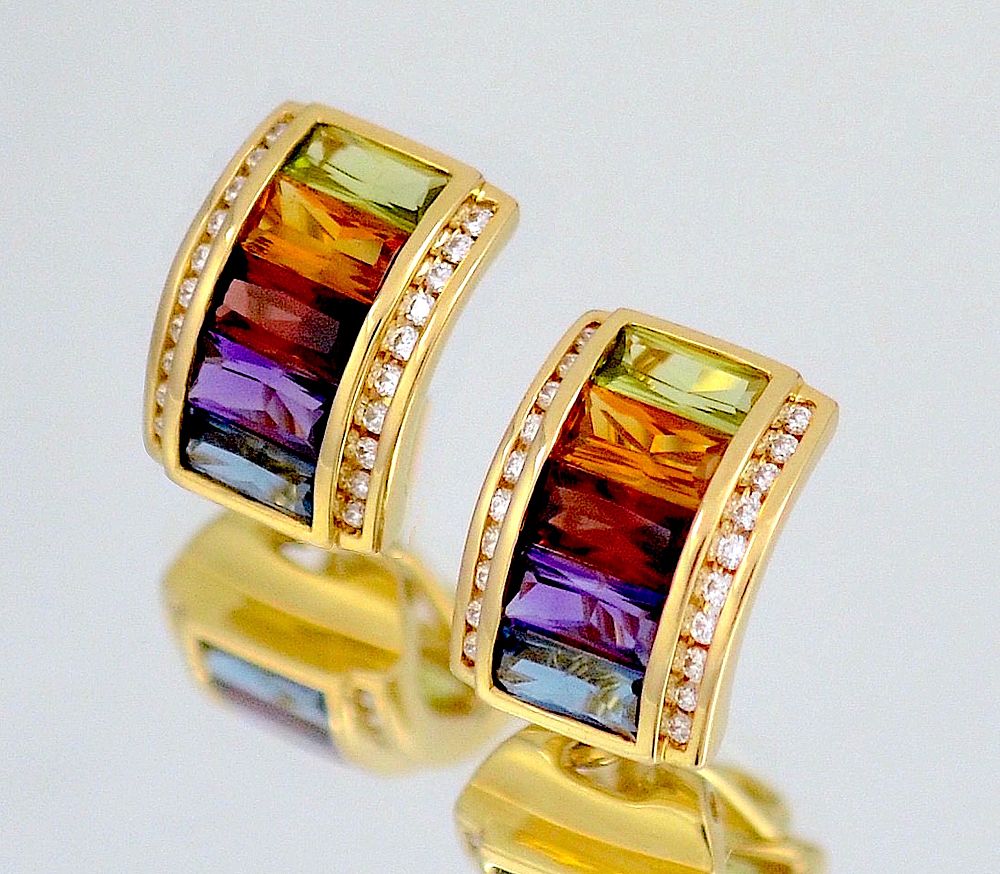 Resistent Visser Vervorming H Stern "Rainbow Collection" diamond & gemstone 18ct yellow gold earrings  for pierced ears from Scarab Antiques